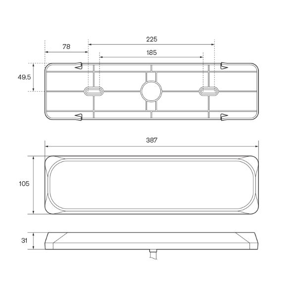 LED Autolamps 3852 Series 12/24V LED Rear Combination Light | 387mm - [3852FARM] - Line Drawing