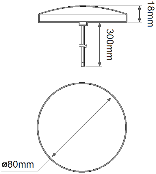 LED Autolamps 82 Series 12V Round LED Stop/Tail Light | Red Lens | 80mm | Fly Lead - [82RB] - Line Drawing