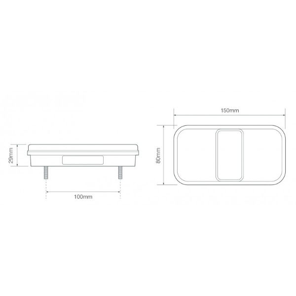 LED Autolamps 149 Series 12V LED Rear Combination Light w/ Reflex | 150mm | S/T/I - [149BAR] - Line Drawing