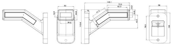 WAS W168.2 LED End-Outline Marker Light w/ Side | 60° Full Short Stalk | Right | Fly Lead - [1167P] - LD