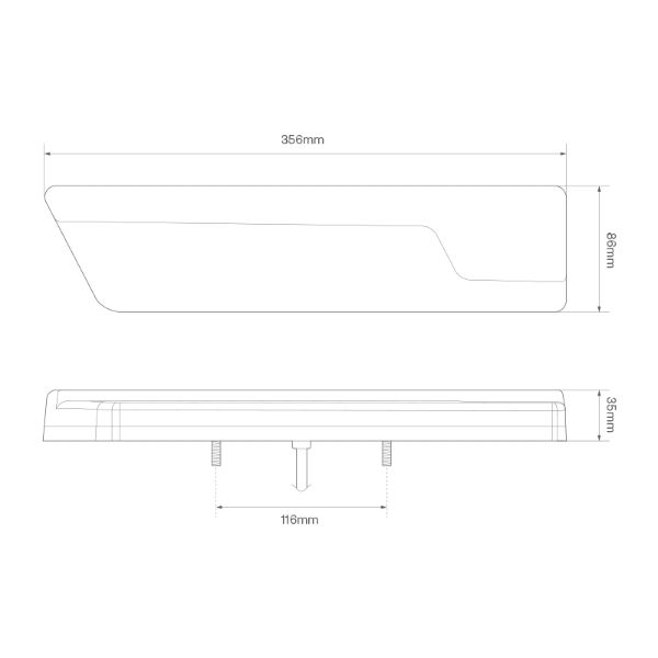 LED Autolamps 355 Series 12/24V LED Rear Combination Light (Dyn. Indicator) | 356mm | Chrome | S/T/I (Dyn.) w/ Reverse | Pack of 2 - [355ARWM-2] - Line Drawing