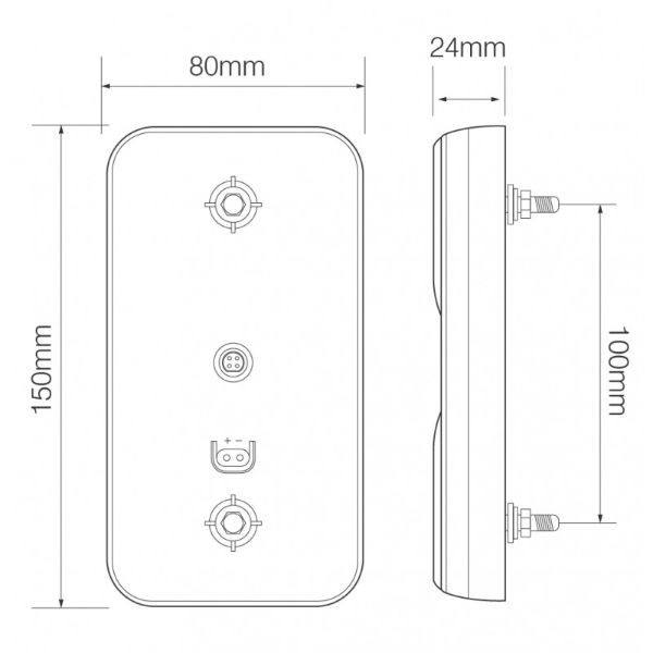 LED Autolamps 150 Series 12/24V Compact LED Rear Combination Light w/ Reflex | 150mm | 10m Fly Lead - [150ARME10] - Line Drawing