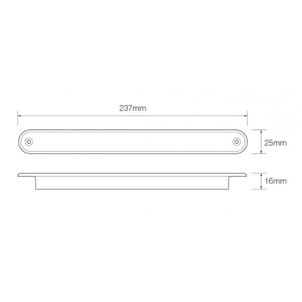 LED Autolamps 235 Series 12/24V Slim-line LED Stop Light | 237mm | Red | Fly Lead - [235RHMME] - Line Drawing