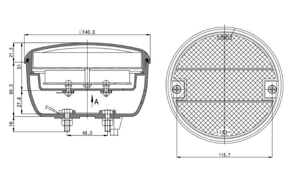 LITE-wire/Perei 800 Series 24V Round LED S/T/I Light | 140mm | Blade Terminals - [CRL800LED-24V] - Line Drawing