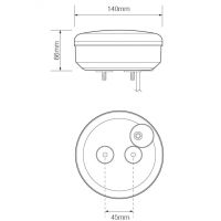 LED Autolamps 140 Series 12/24V Round LED Reverse Light | 140mm | Fly Lead - [140WM] - Line Drawing