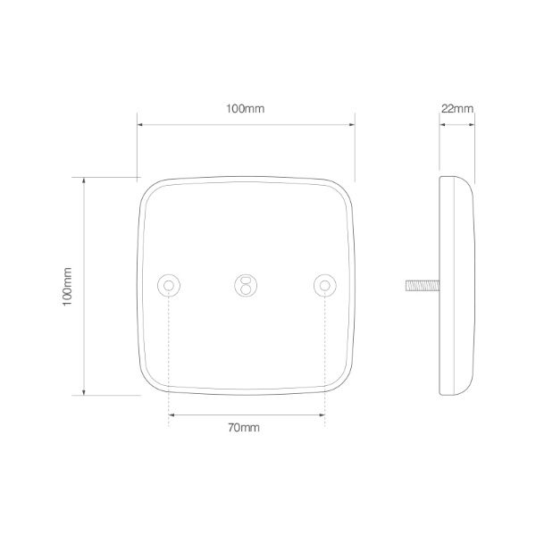 LED Autolamps 98 Series 12V Square LED Rear Combination Light w/ Reflex | 100mm - [98BAR] - Line Drawing