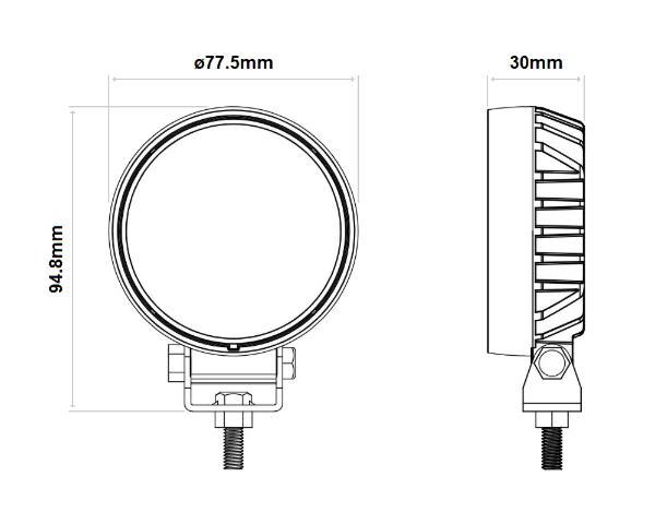 DBG 12-LED Compact Round Work Light | Flood Beam | 960lm | Fly Lead | Pack of 1 - [711.035]